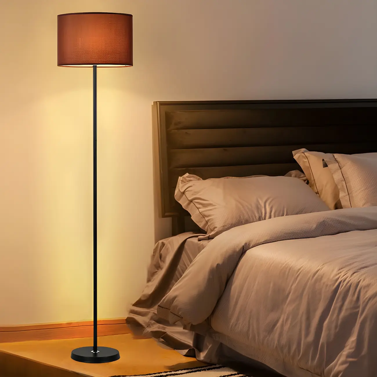 55" Modern Fabric Barrel Black Metal Floor Lamp Image - 14 | homeyfad