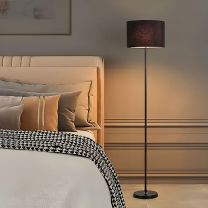 55" Modern Fabric Barrel Black Metal Floor Lamp Image - 15