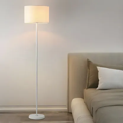 55" Modern Fabric Barrel Black Metal Floor Lamp Image - 16