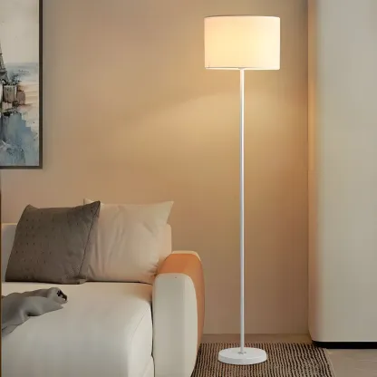 55" Modern Fabric Barrel Black Metal Floor Lamp Image - 17