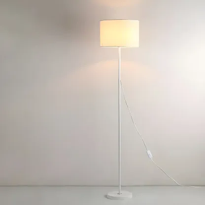 55" Modern Fabric Barrel Black Metal Floor Lamp Image - 18