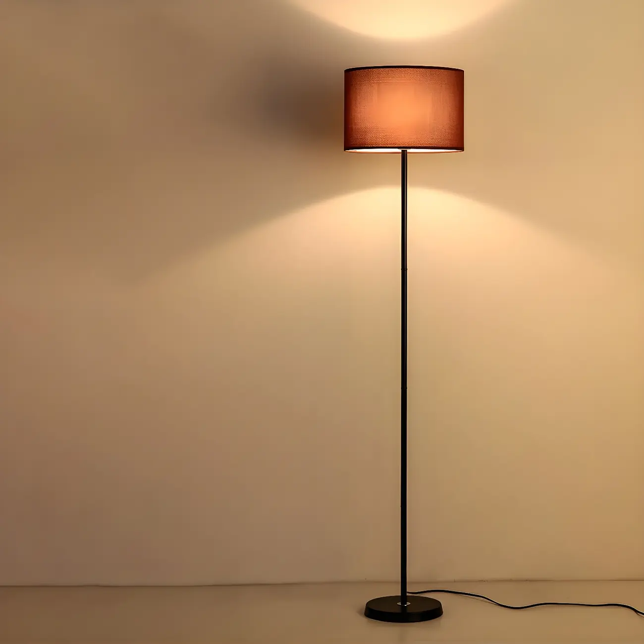 55" Modern Fabric Barrel Black Metal Floor Lamp Image - 20 | homeyfad