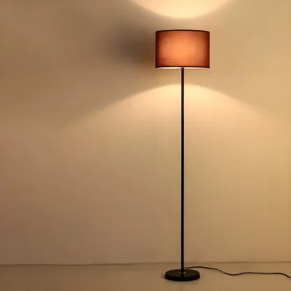 55" Modern Fabric Barrel Black Metal Floor Lamp Image - 20
