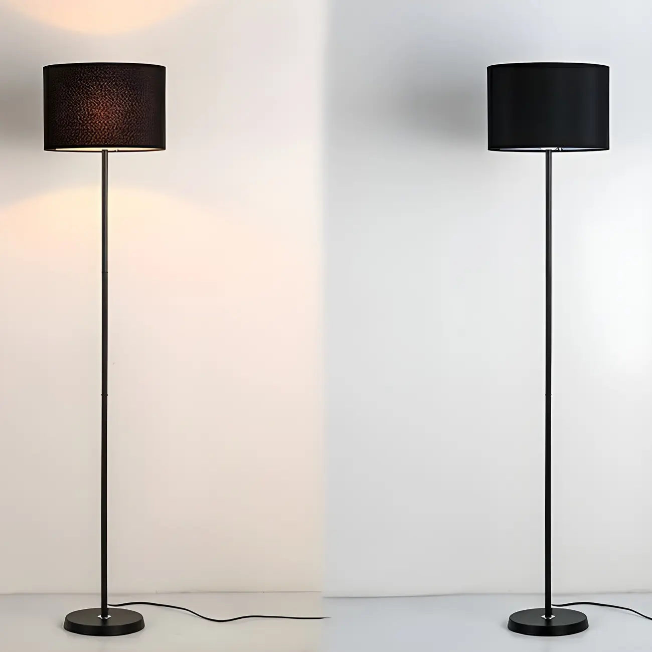 55" Modern Fabric Barrel Black Metal Floor Lamp Image - 21 | homeyfad