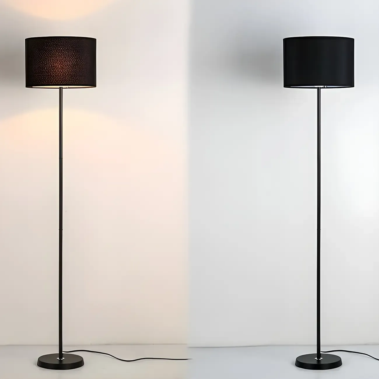 55" Modern Fabric Barrel Black Metal Floor Lamp Image - 21