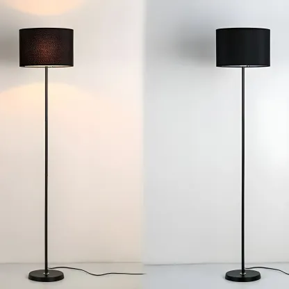55" Modern Fabric Barrel Black Metal Floor Lamp Image - 21