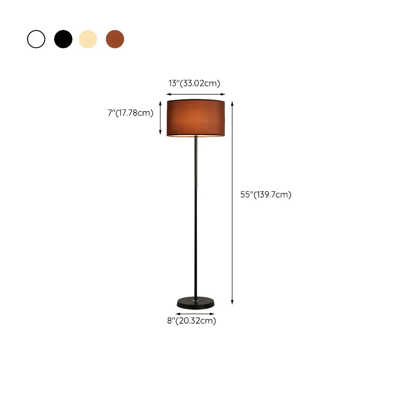 55" Modern Fabric Barrel Black Metal Floor Lamp #size