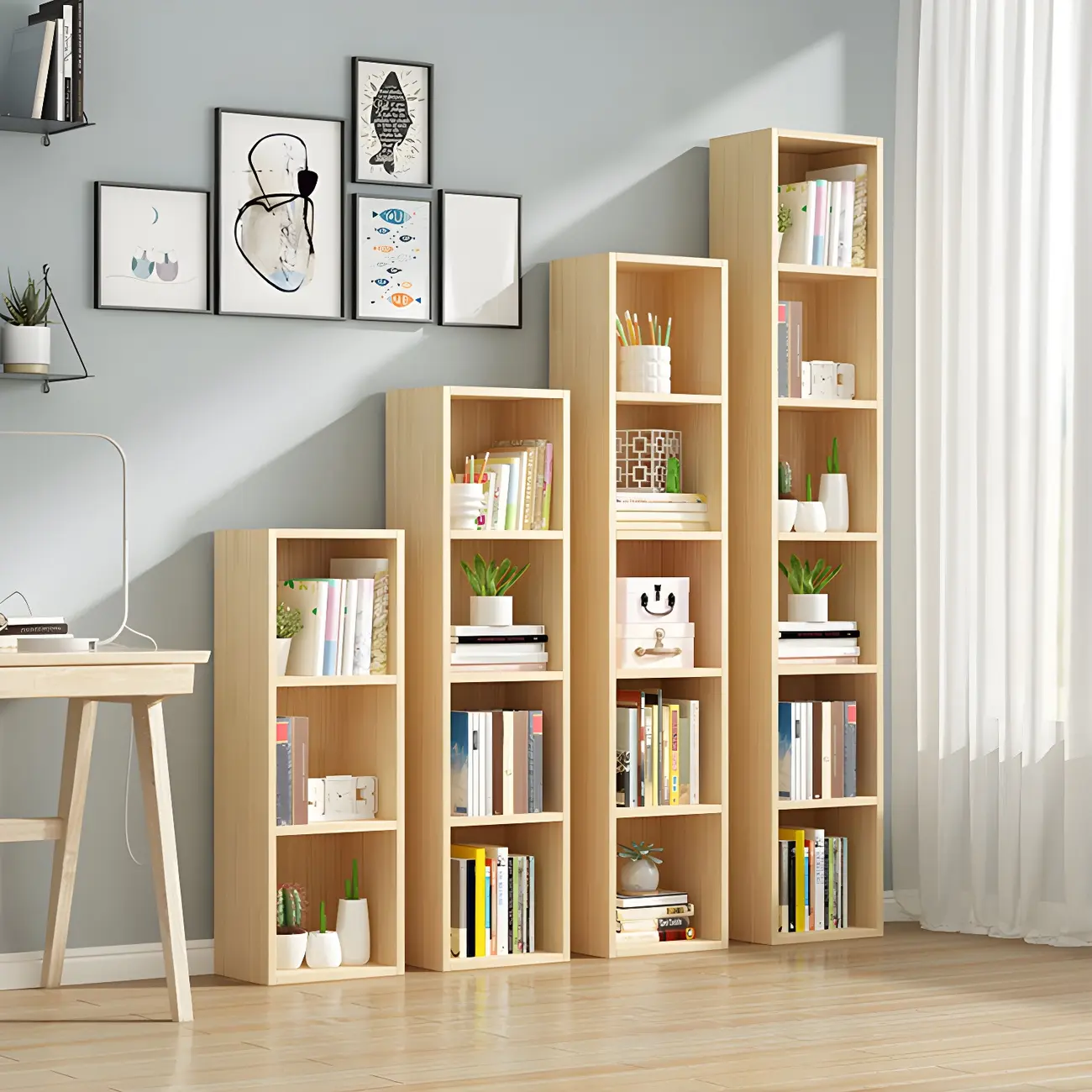 Contemporary Wood 5-Tier Natural Vertical Bookcase Image - 1 | homeyfad