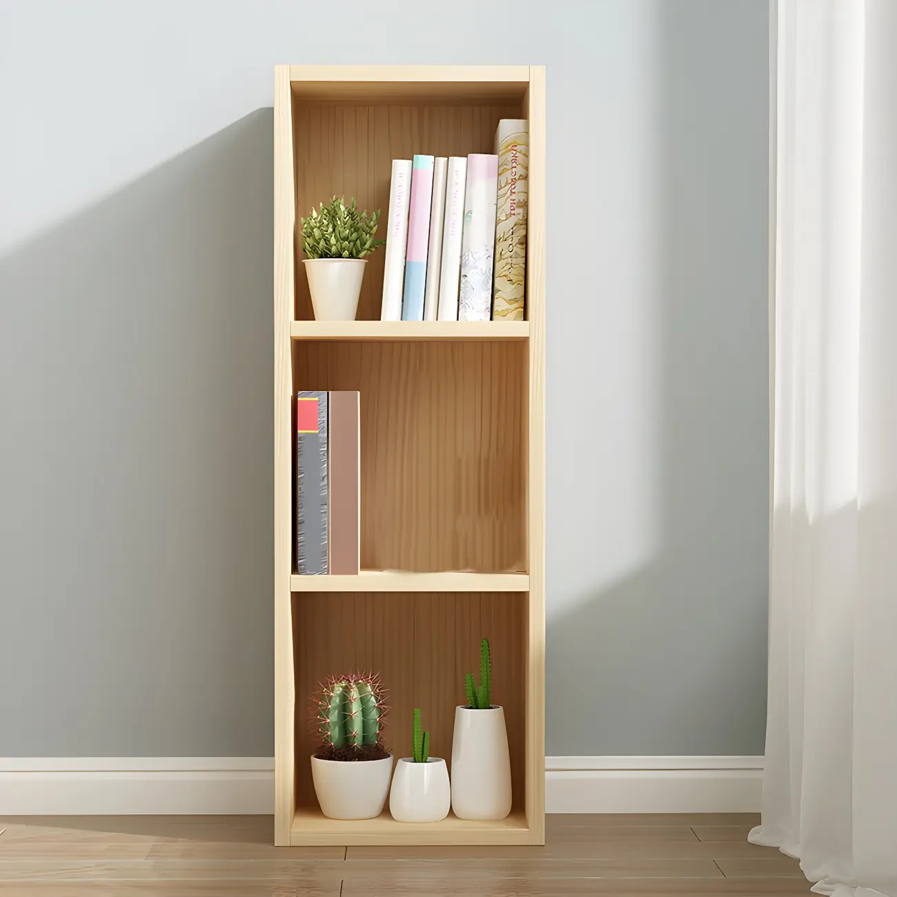Contemporary Wood 5-Tier Natural Vertical Bookcase Image - 3 | homeyfad