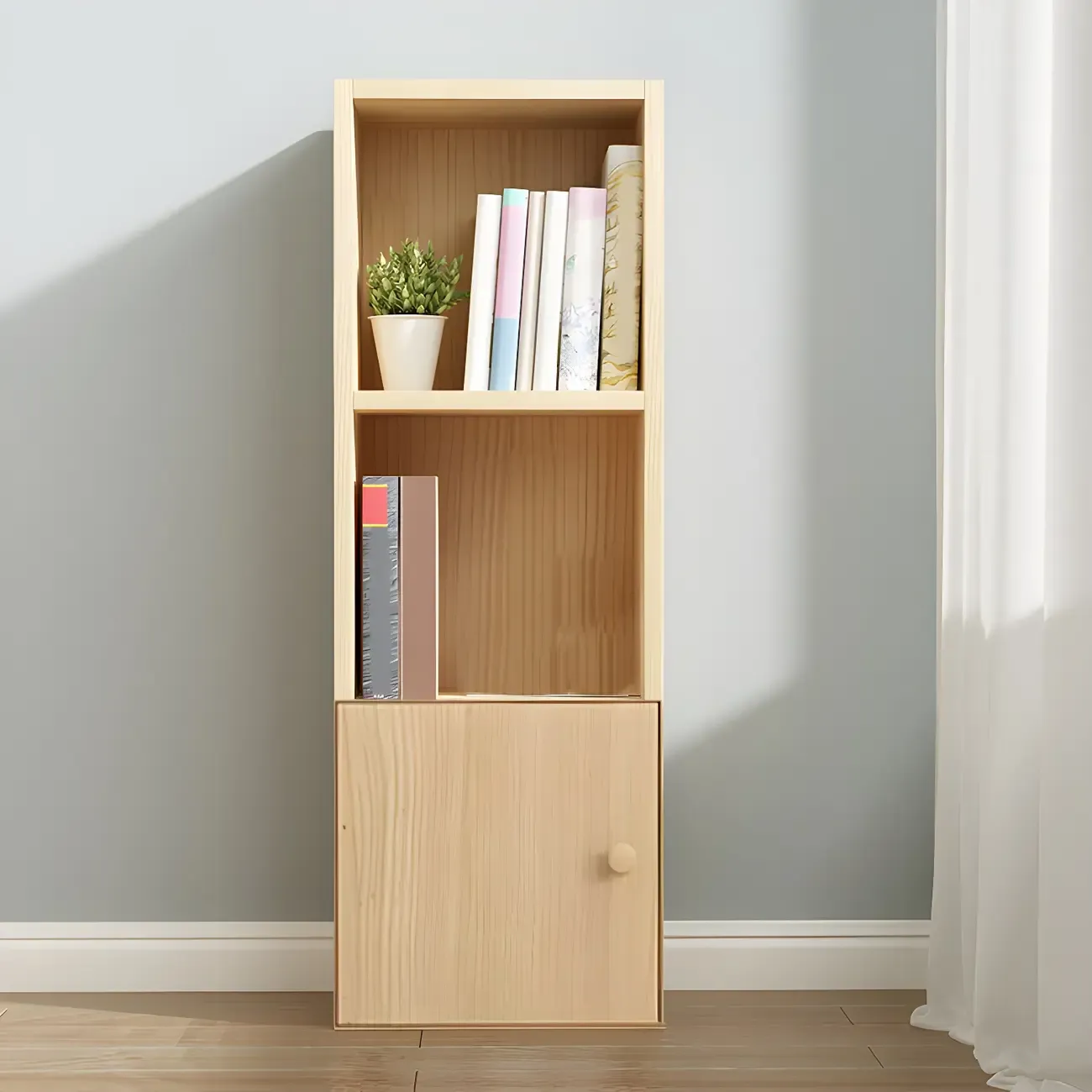 Contemporary Wood 5-Tier Natural Vertical Bookcase Image - 4