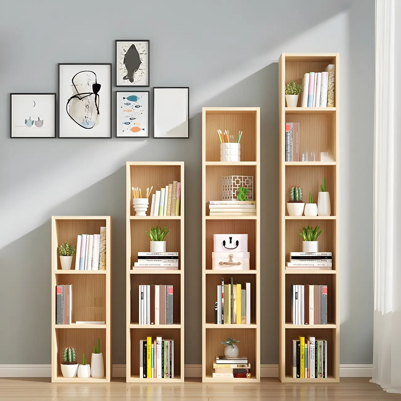 Contemporary Wood 5-Tier Natural Vertical Bookcase Image - 2 | homeyfad
