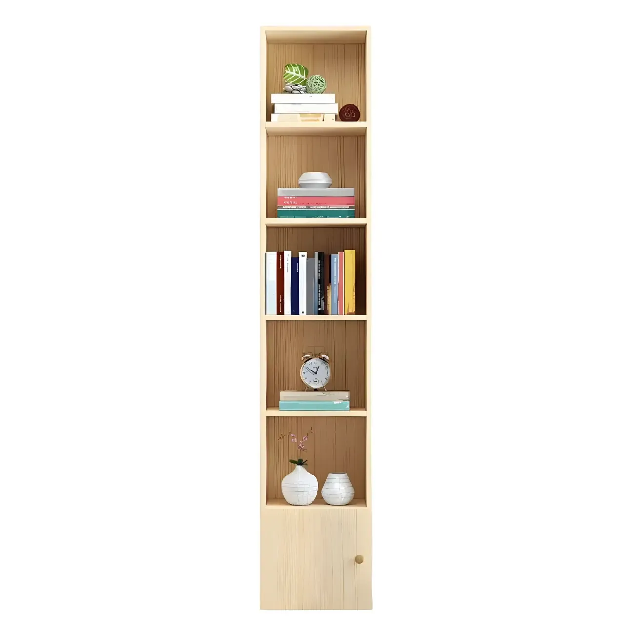Contemporary Wood 5-Tier Natural Vertical Bookcase Image - 10