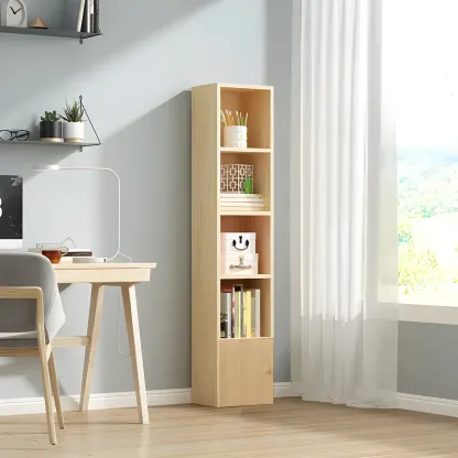 Contemporary Wood 5-Tier Natural Vertical Bookcase Image - 11