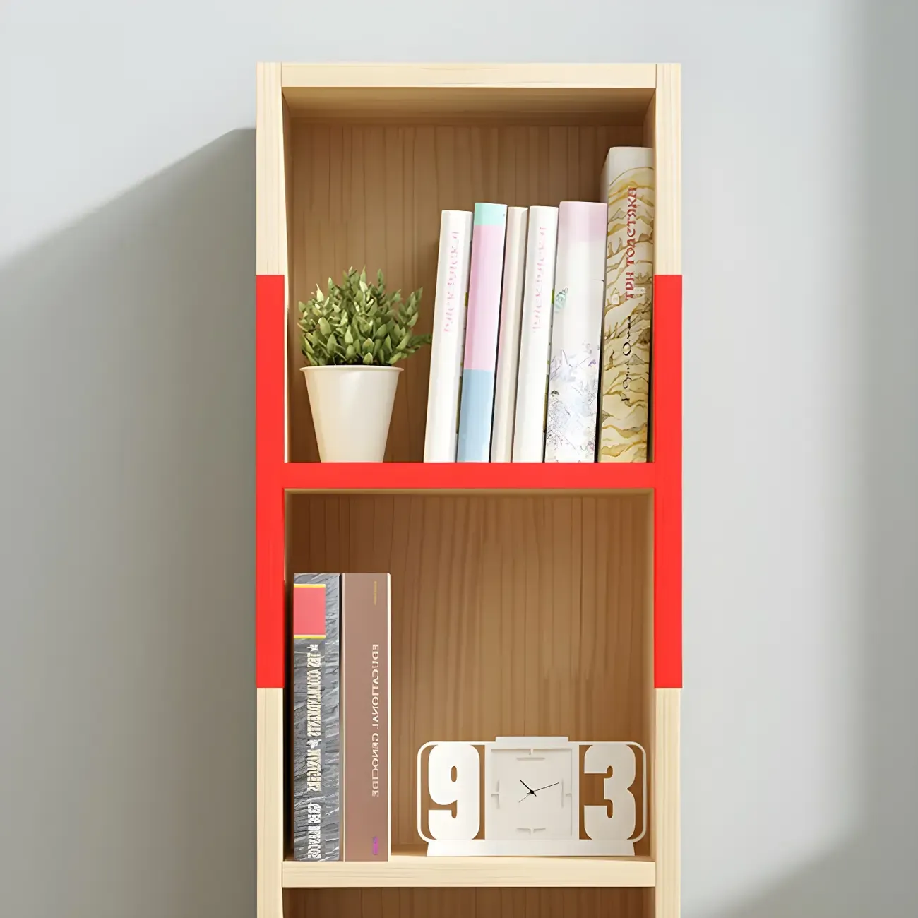 Contemporary Wood 5-Tier Natural Vertical Bookcase Image - 13