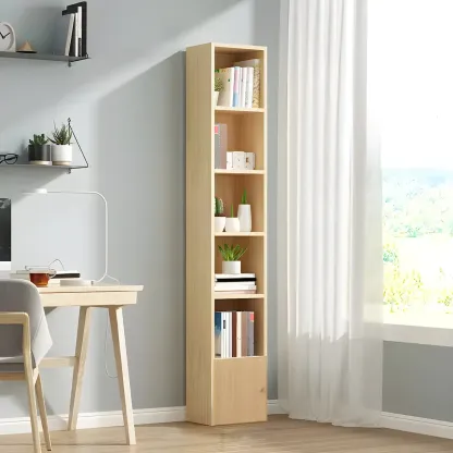 Contemporary Wood 5-Tier Natural Vertical Bookcase Image - 15
