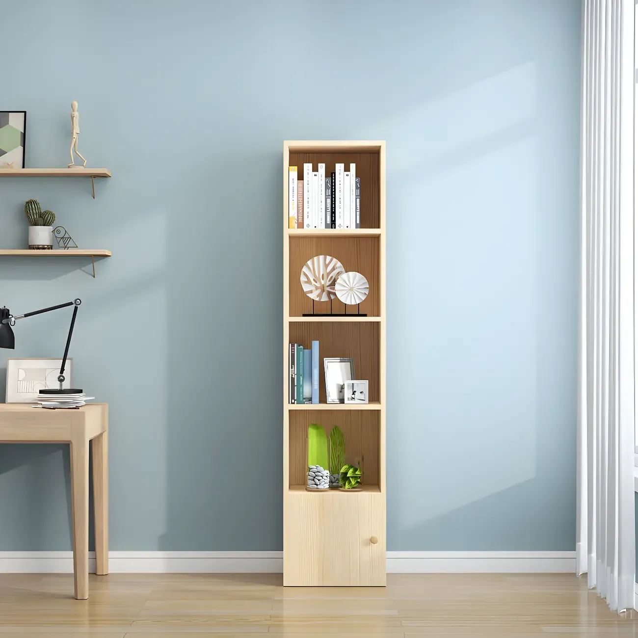Contemporary Wood 5-Tier Natural Vertical Bookcase Image - 16