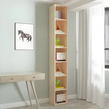 Contemporary Wood 5-Tier Natural Vertical Bookcase Image - 17