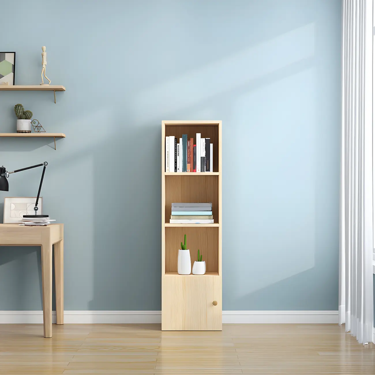 Contemporary Wood 5-Tier Natural Vertical Bookcase Image - 18 | homeyfad