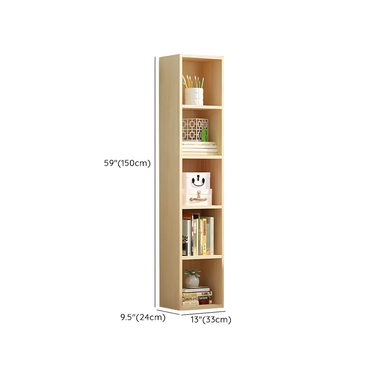 Contemporary Wood 5-Tier Natural Vertical Bookcase Image - 28