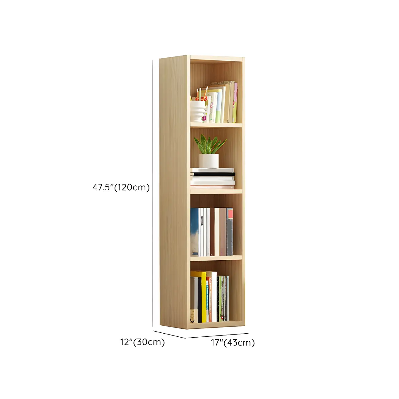 Contemporary Wood 5-Tier Natural Vertical Bookcase Image - 46 | homeyfad