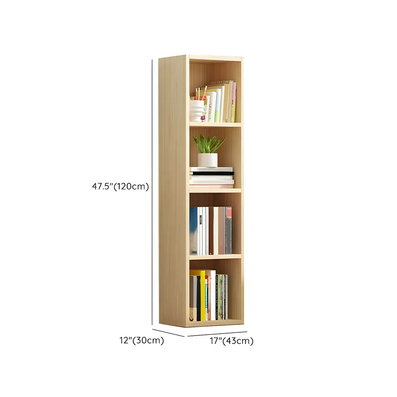 Contemporary Wood 5-Tier Natural Vertical Bookcase Image - 46