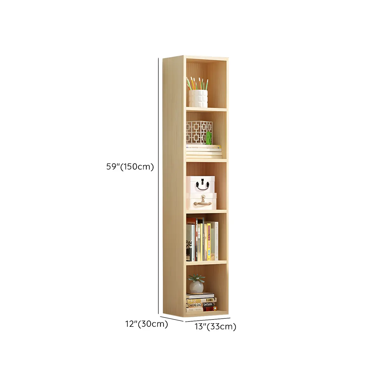 Contemporary Wood 5-Tier Natural Vertical Bookcase Image - 48 | homeyfad