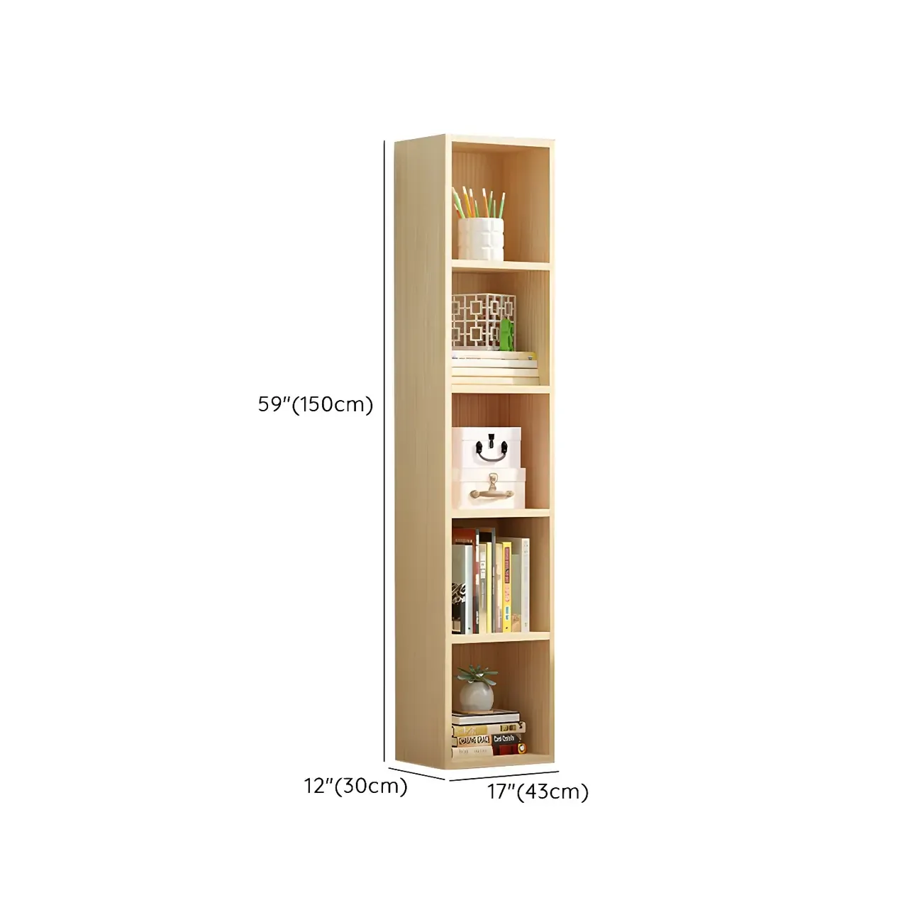 Contemporary Wood 5-Tier Natural Vertical Bookcase Image - 50