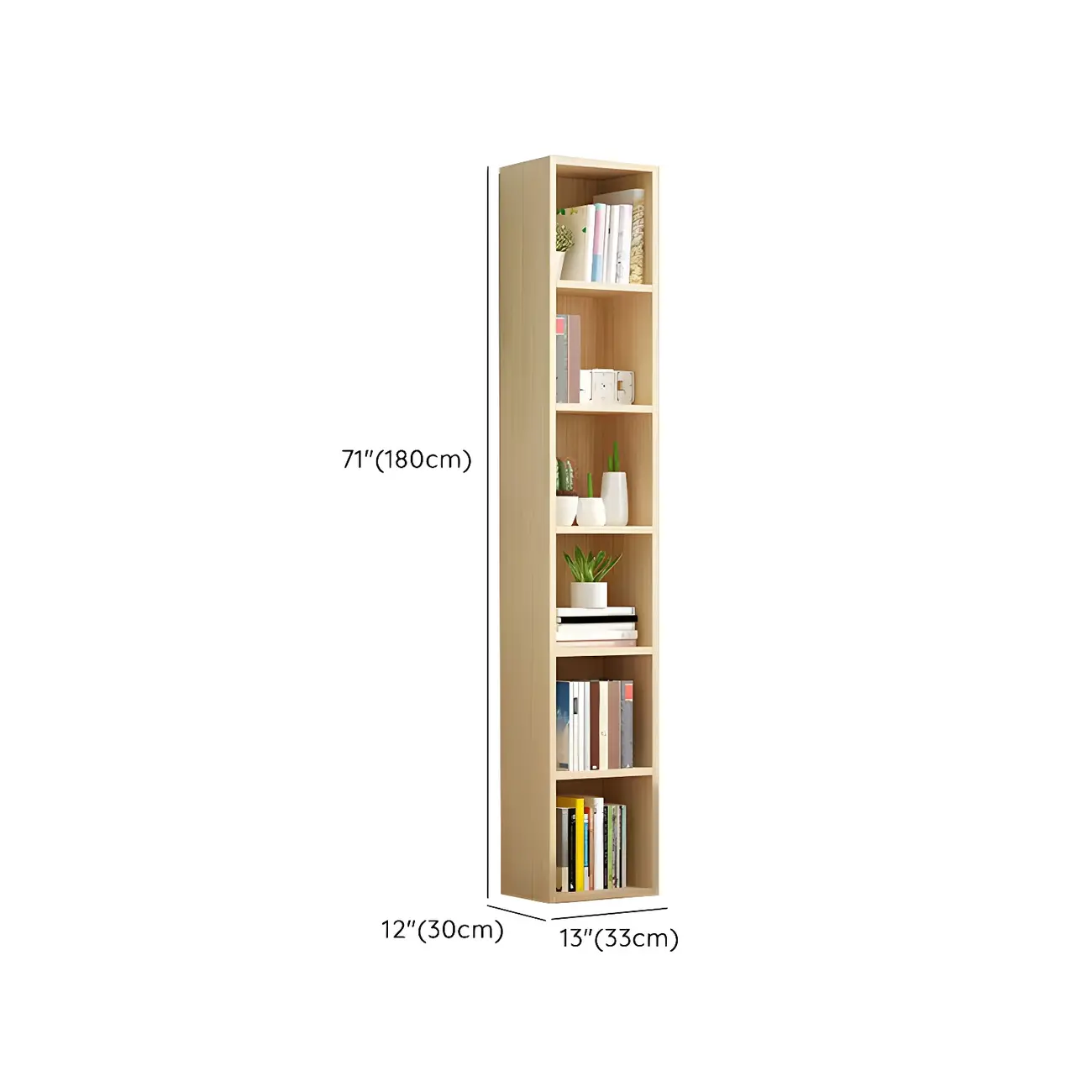 Contemporary Wood 5-Tier Natural Vertical Bookcase Image - 52 | homeyfad