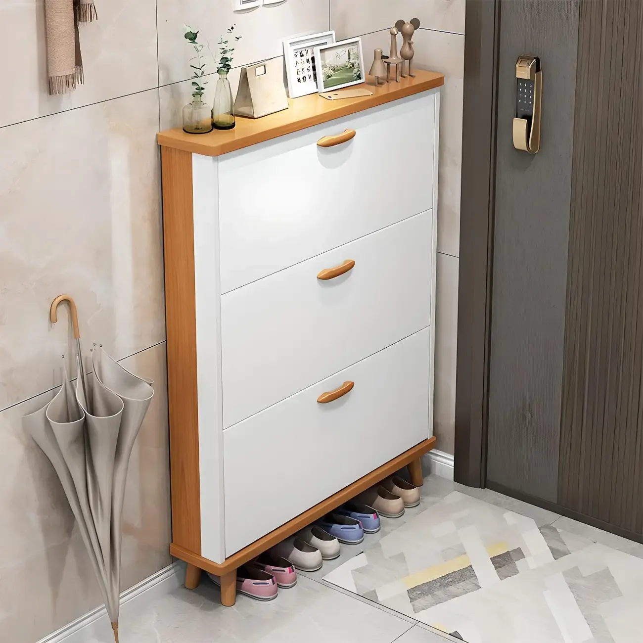 Entryway Vertical Solid Wood Shoe Storage Cabinet  Image - 1