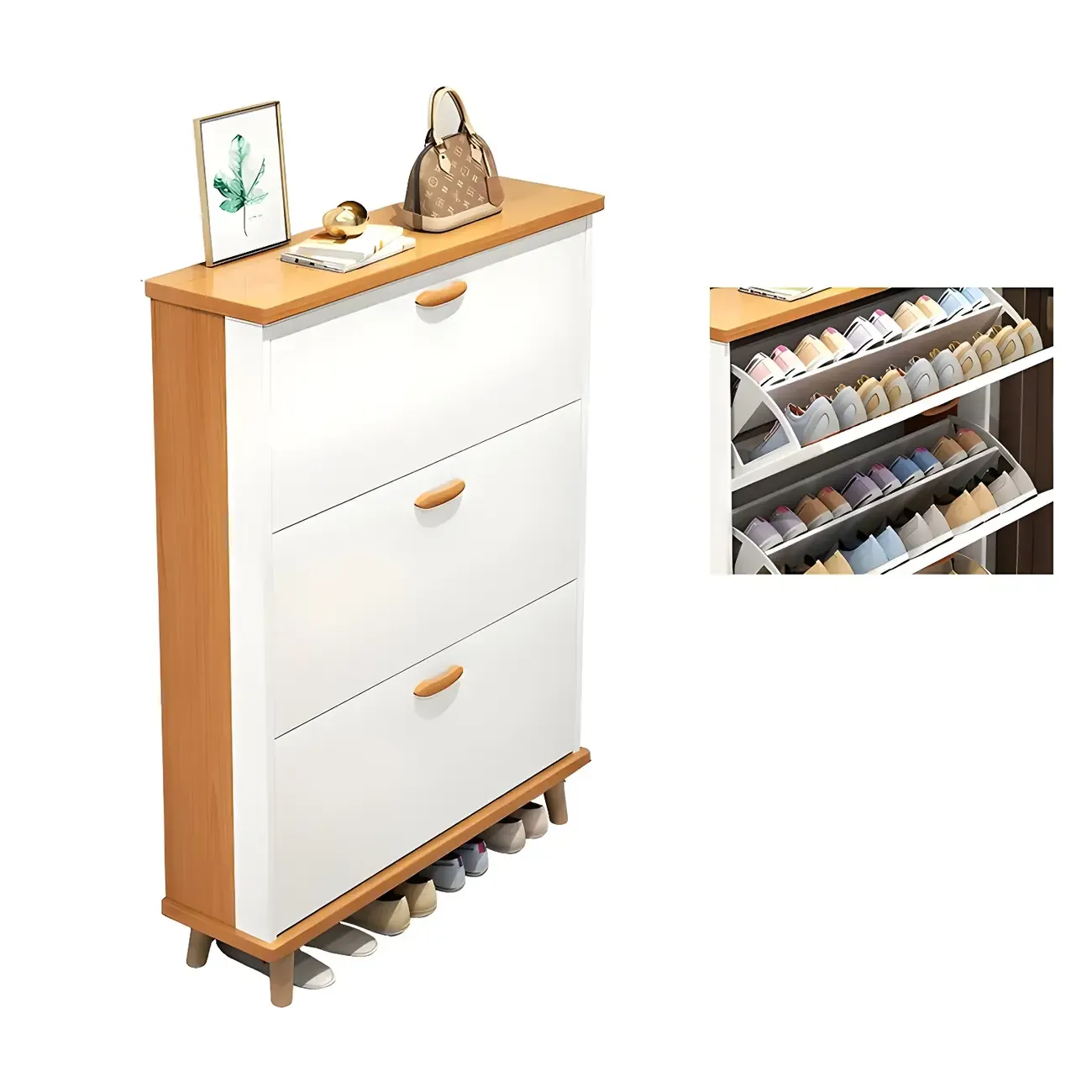 Entryway Vertical Solid Wood Shoe Storage Cabinet  Image - 4