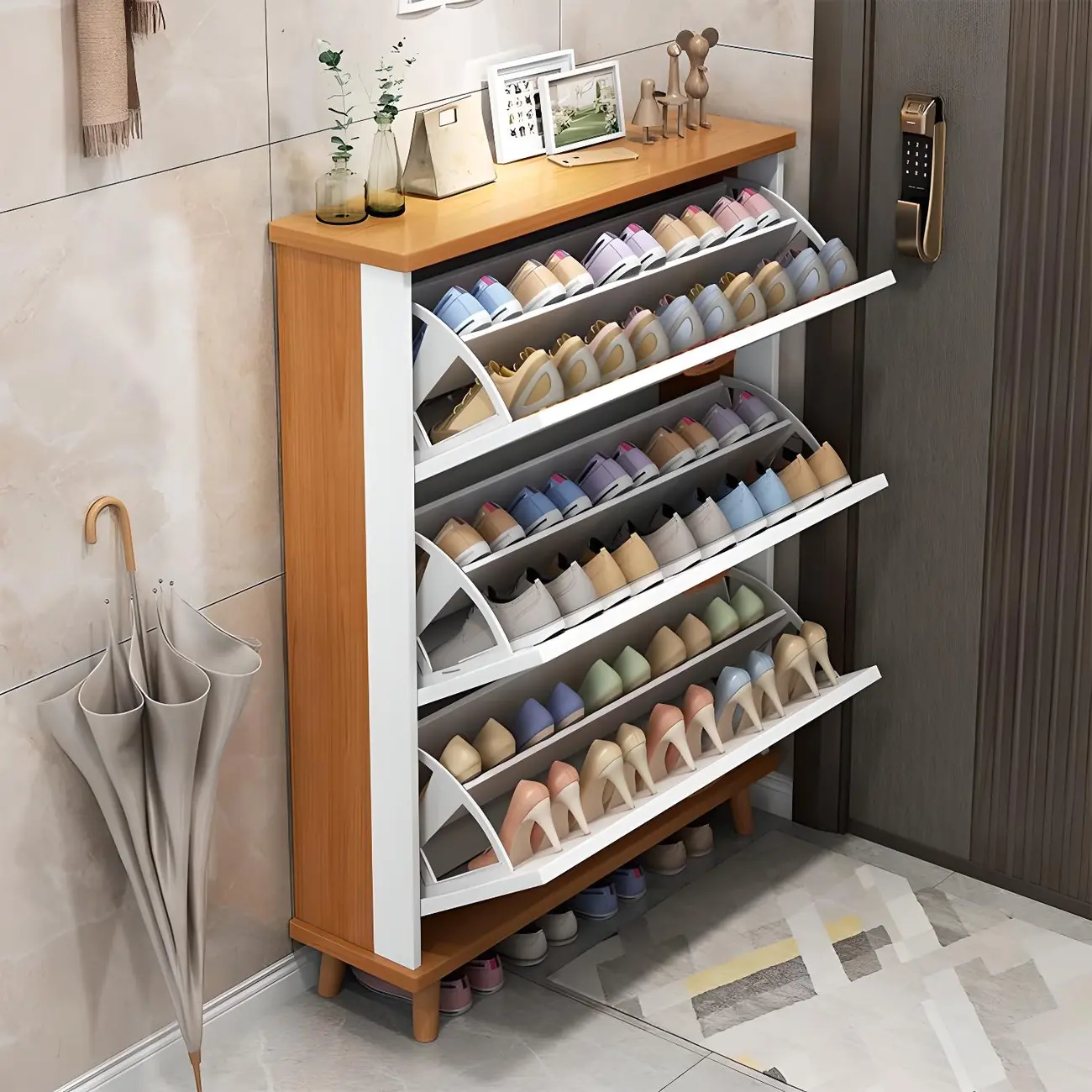 Entryway Vertical Solid Wood Shoe Storage Cabinet  Image - 2 | homeyfad