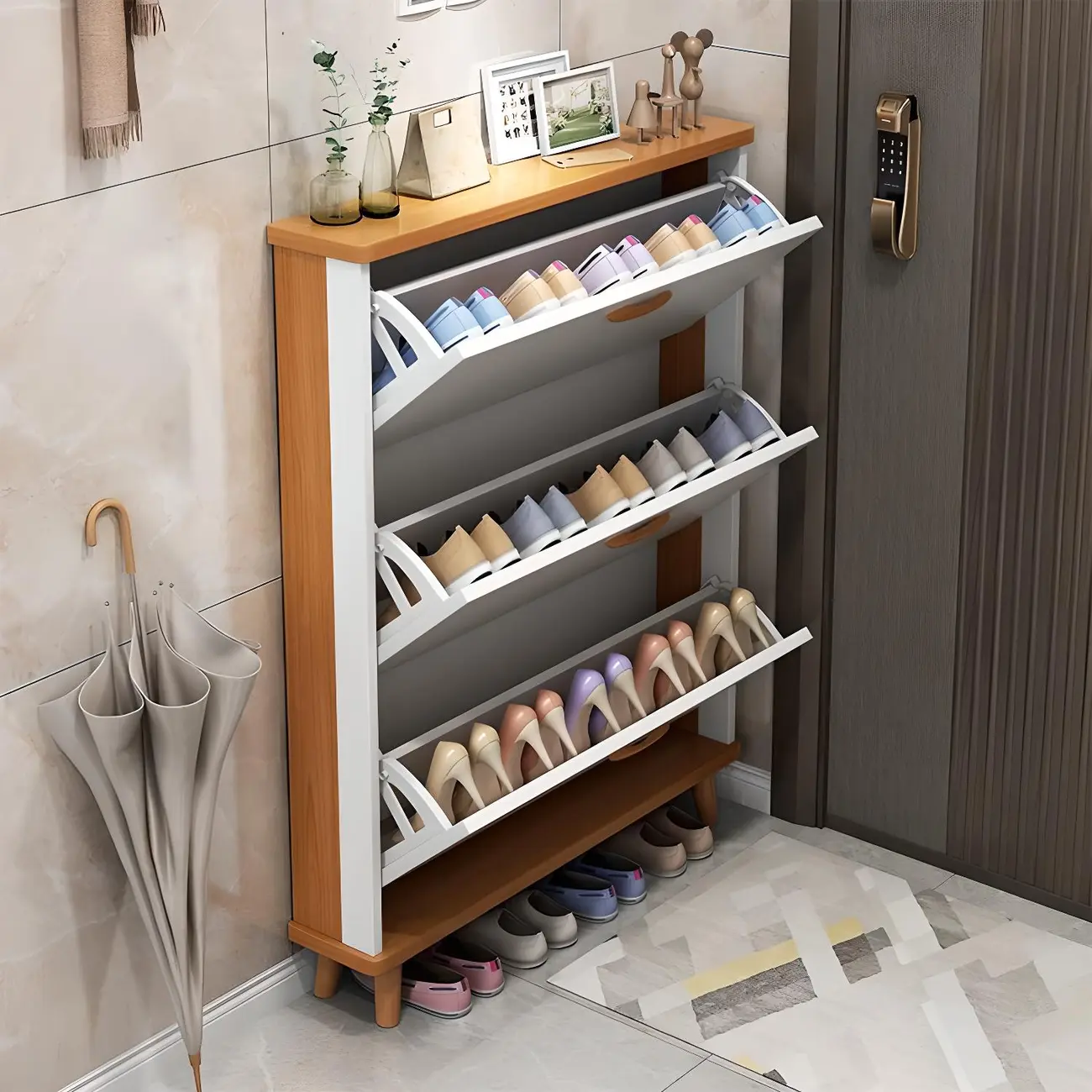 Entryway Vertical Solid Wood Shoe Storage Cabinet  Image - 5 | homeyfad