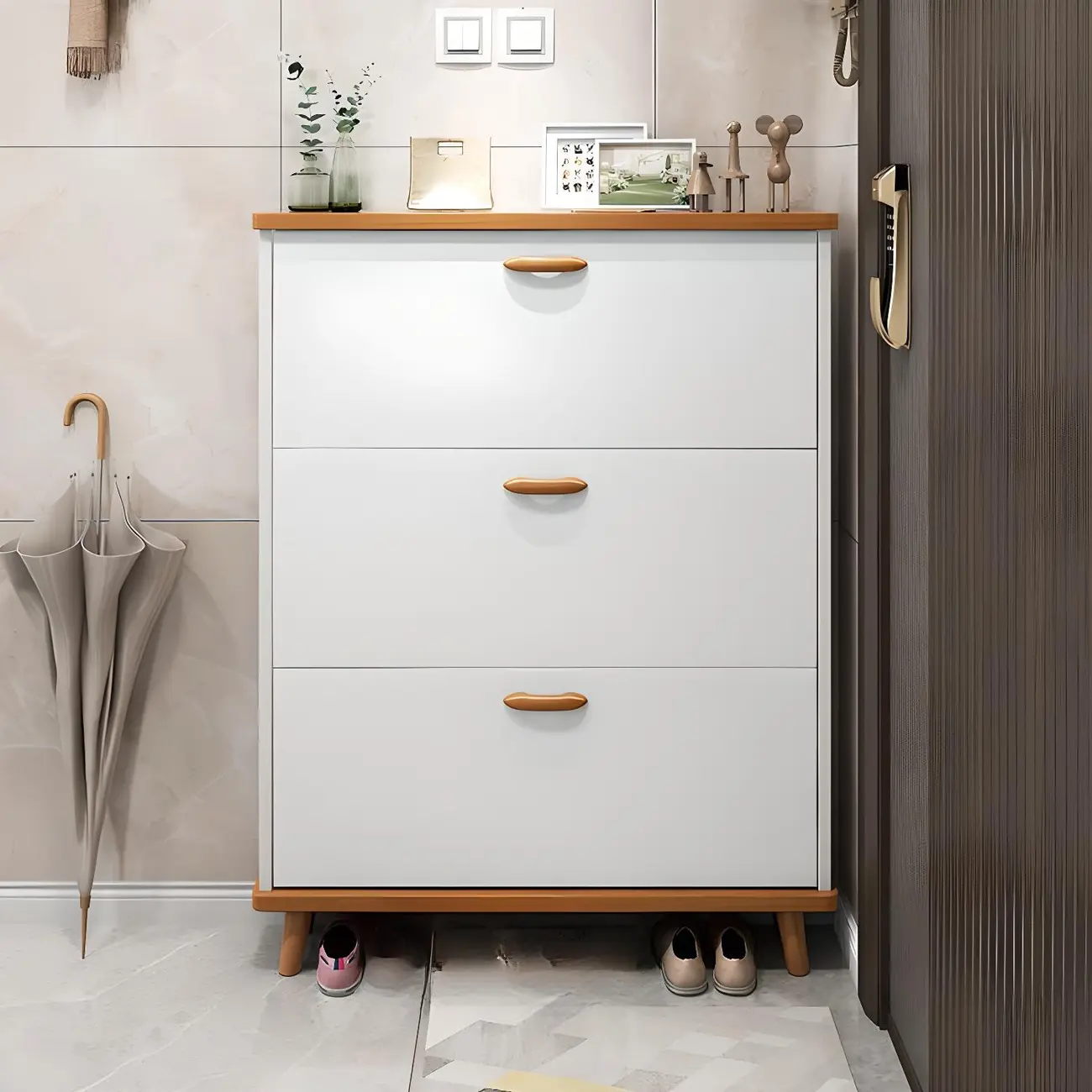 Entryway Vertical Solid Wood Shoe Storage Cabinet  Image - 6 | homeyfad