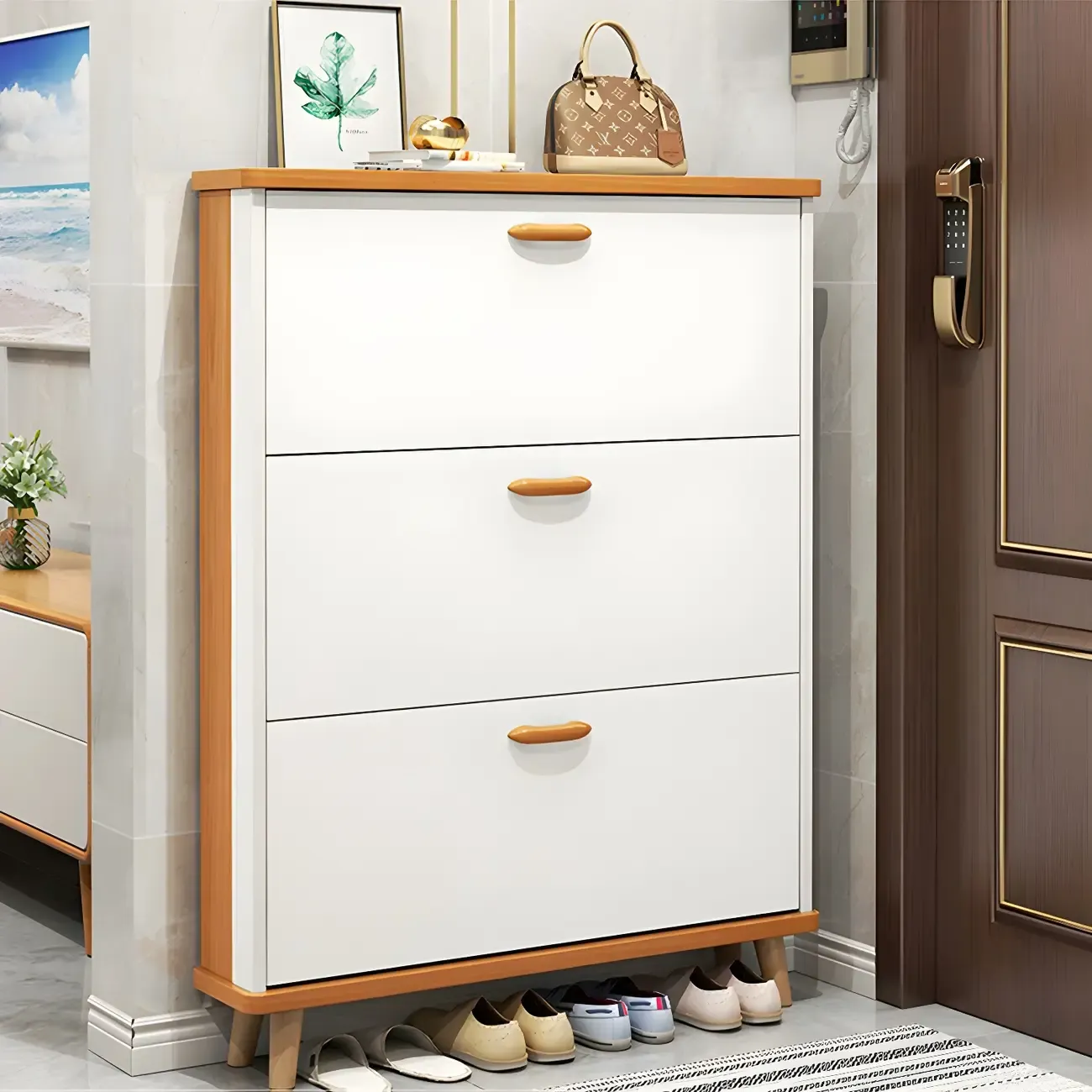 Entryway Vertical Solid Wood Shoe Storage Cabinet  Image - 8