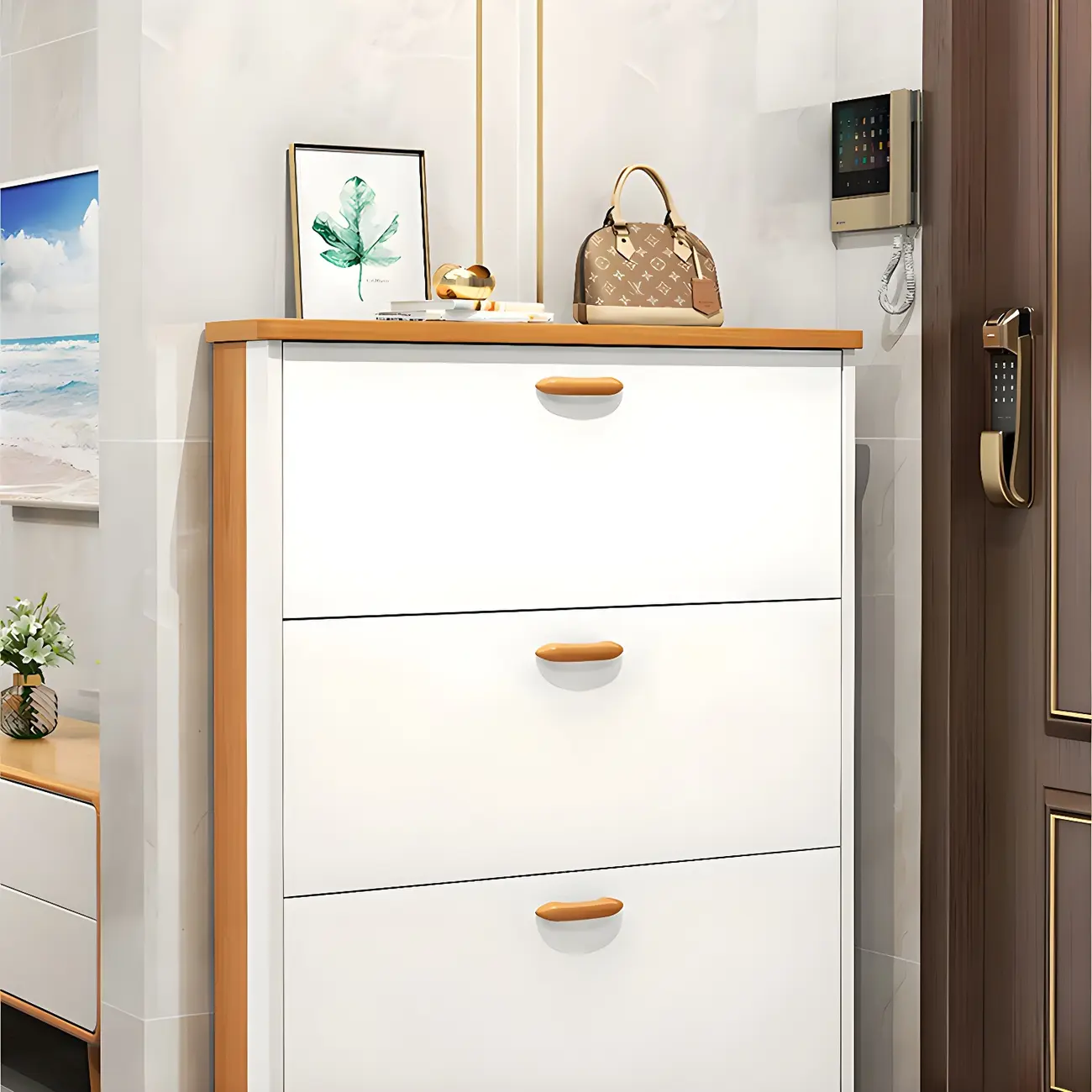 Entryway Vertical Solid Wood Shoe Storage Cabinet  Image - 9 | homeyfad