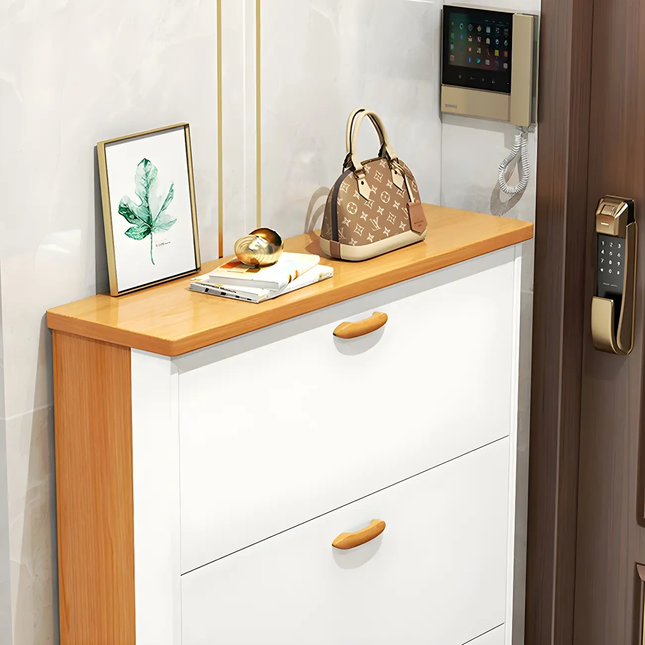 Entryway Vertical Solid Wood Shoe Storage Cabinet  Image - 10 | homeyfad