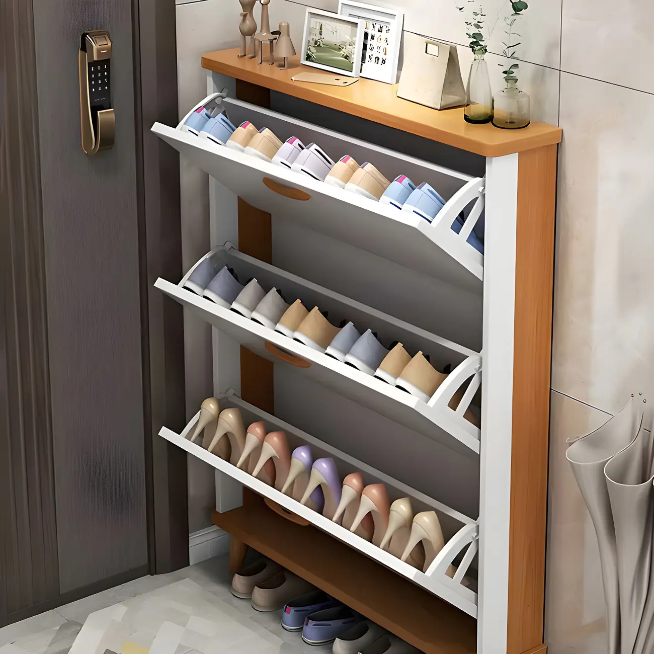 Entryway Vertical Solid Wood Shoe Storage Cabinet  Image - 11 | homeyfad