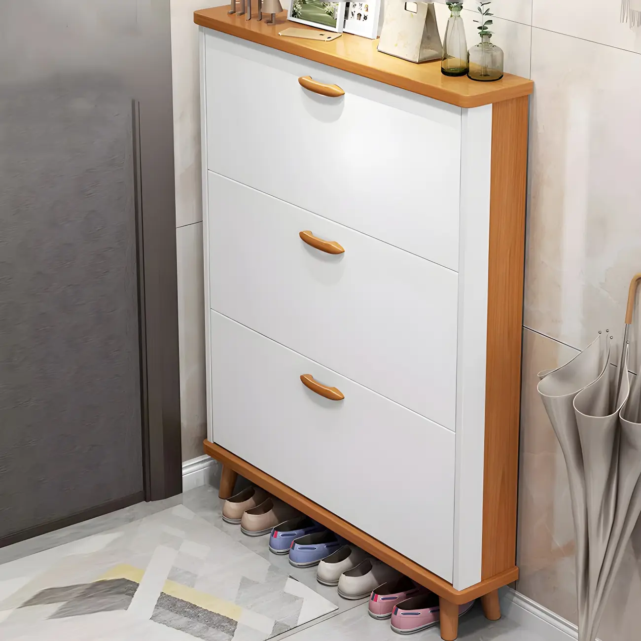 Entryway Vertical Solid Wood Shoe Storage Cabinet  Image - 14 | homeyfad