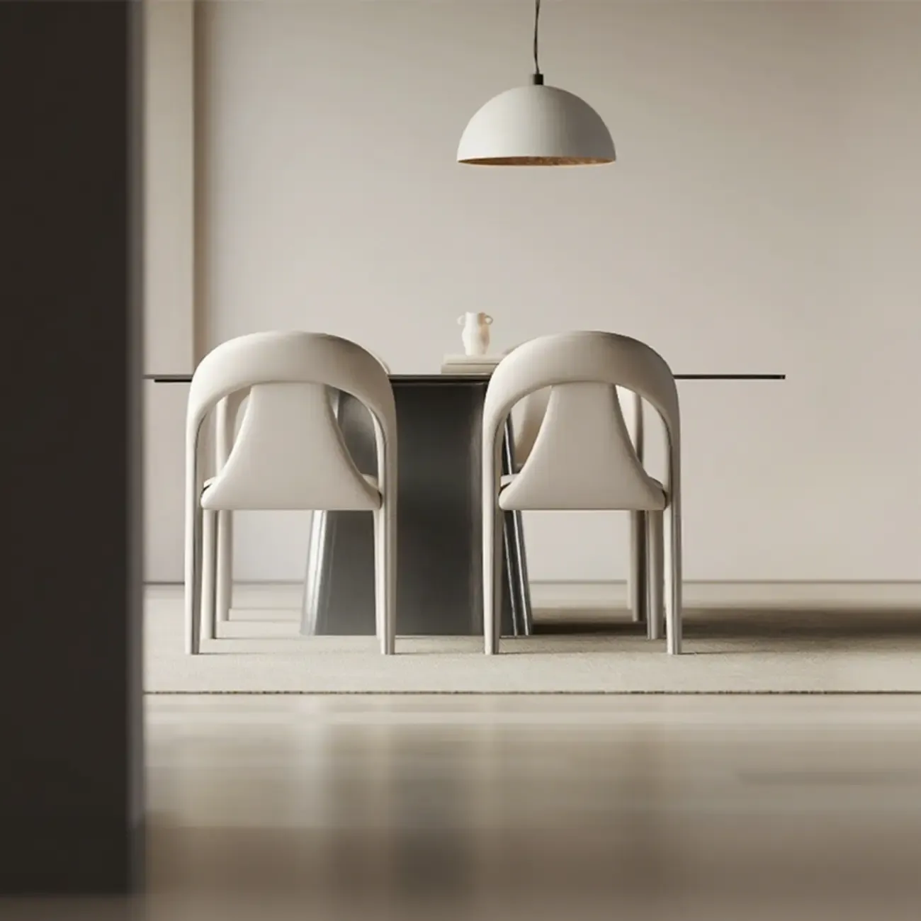 Modern Faux Leather Curved Back Armless Dining Chair Set of 2 Image - 4