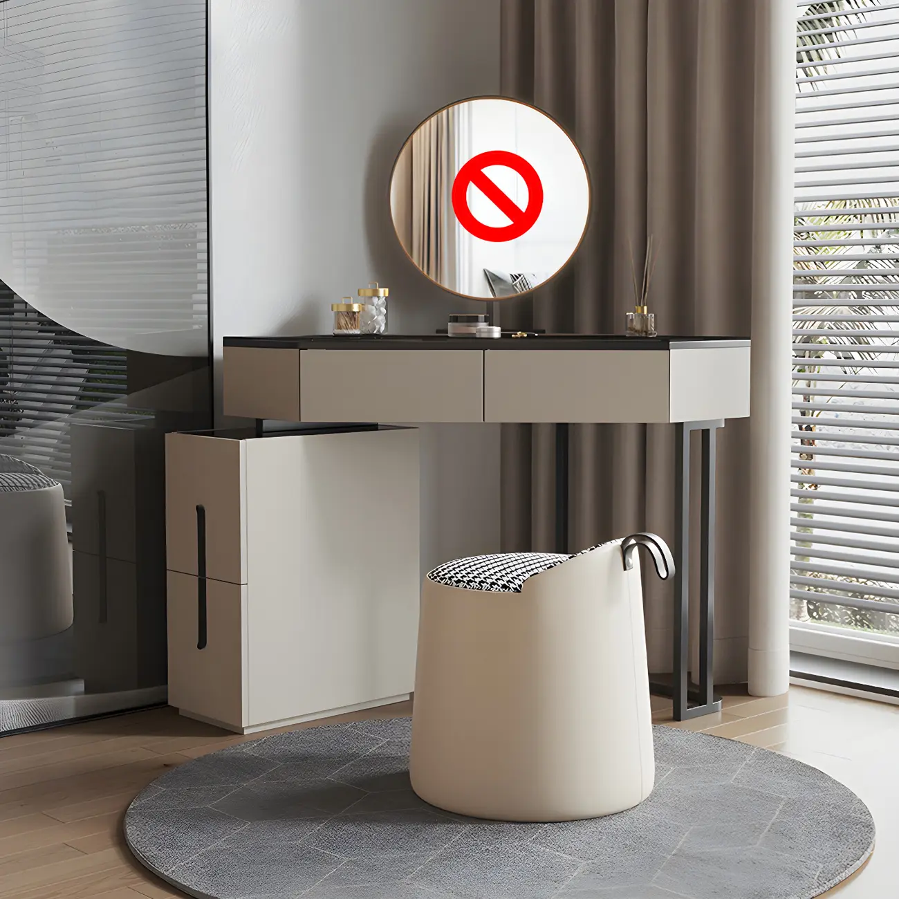 Corner Glass Top Grey Makeup Vanity with Mirror Image - 2 | homeyfad