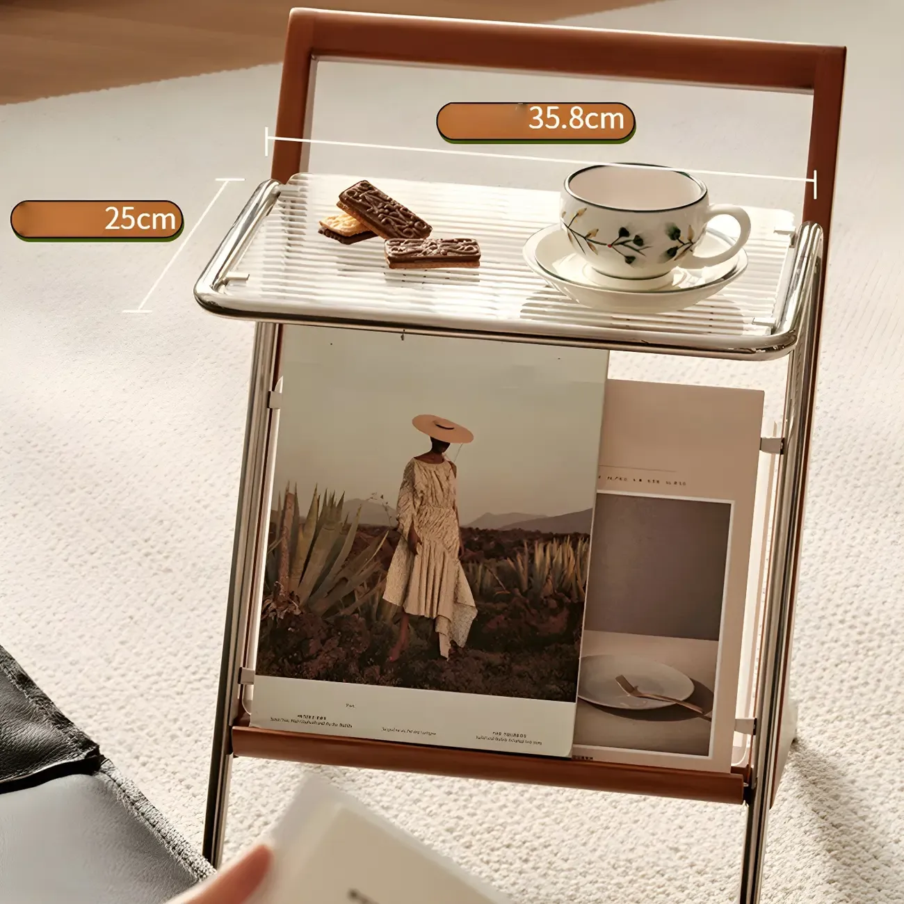 Unique Z-Shaped Solid Wood Glass Display Small Side Table Image - 6