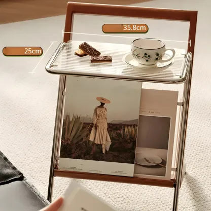 Unique Z-Shaped Solid Wood Glass Display Small Side Table Image - 6