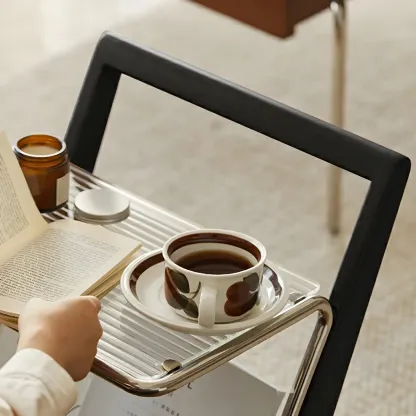 Unique Z-Shaped Solid Wood Glass Display Small Side Table Image - 9