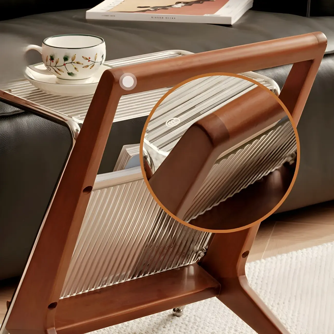 Unique Z-Shaped Solid Wood Glass Display Small Side Table Image - 12