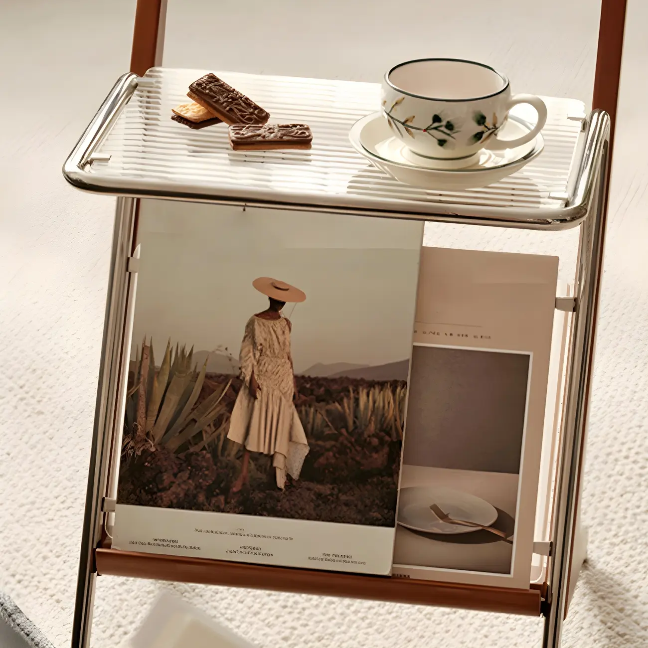 Unique Z-Shaped Solid Wood Glass Display Small Side Table Image - 13 | homeyfad