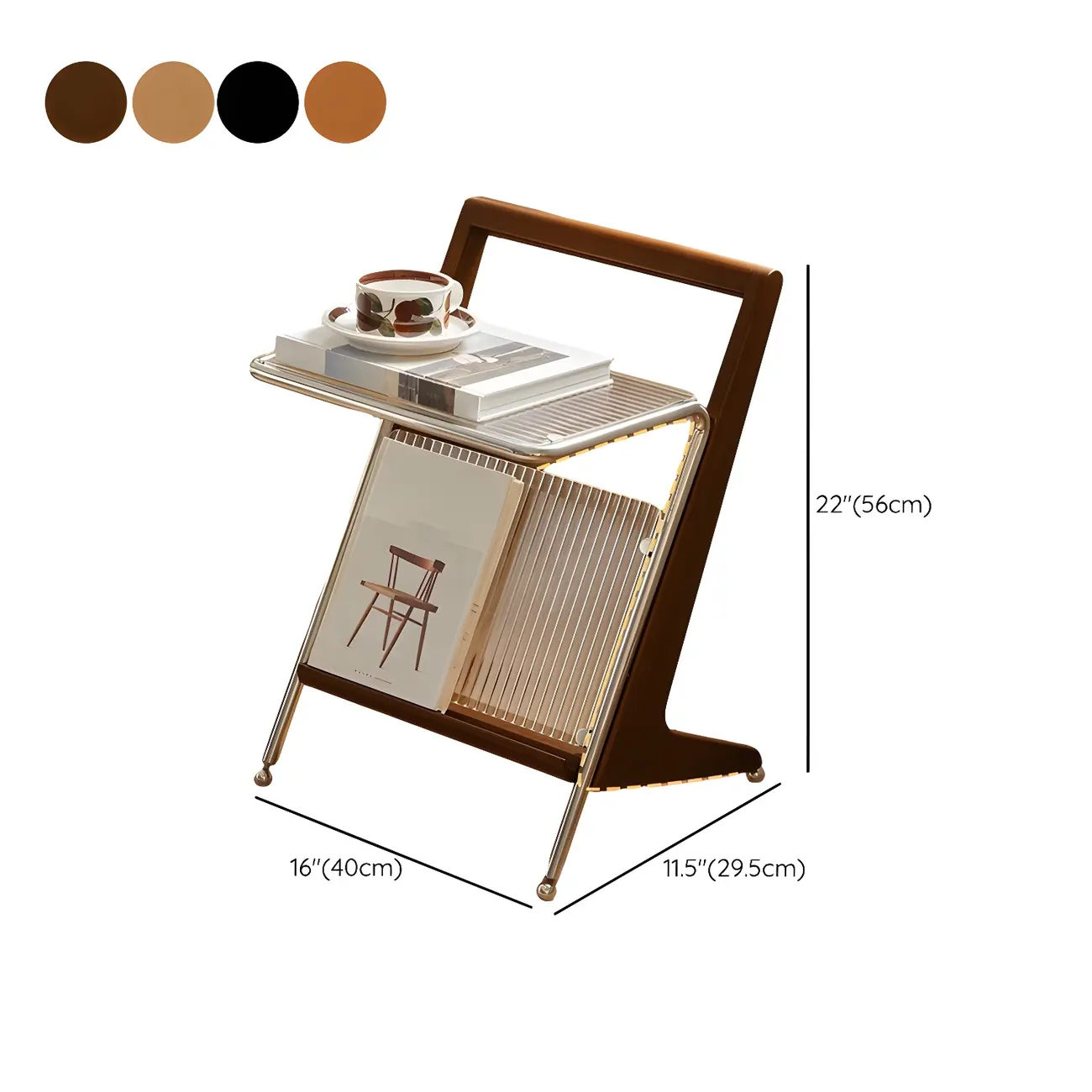 Unique Z-Shaped Solid Wood Glass Display Small Side Table #size | homeyfad