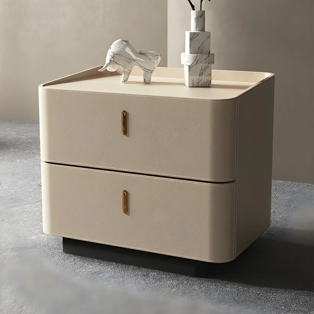 Modern Black Faux Leather Top Wood 2-Drawer Nightstand Image - 4 | homeyfad