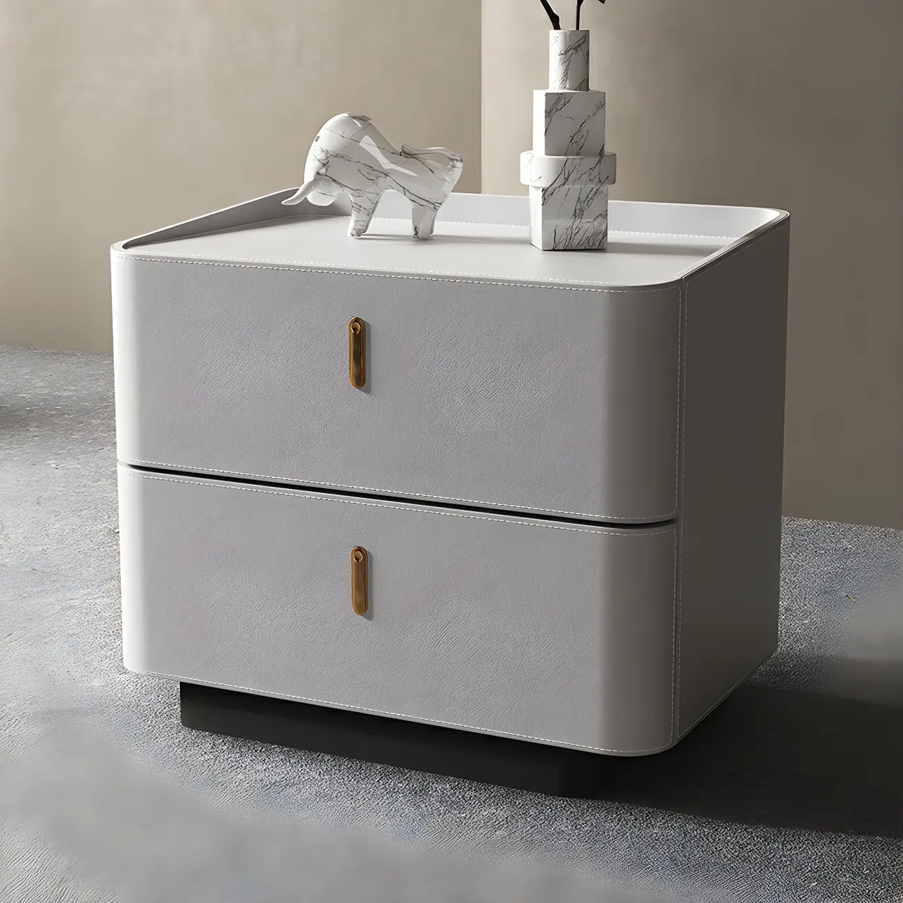 Modern Black Faux Leather Top Wood 2-Drawer Nightstand Image - 5 | homeyfad