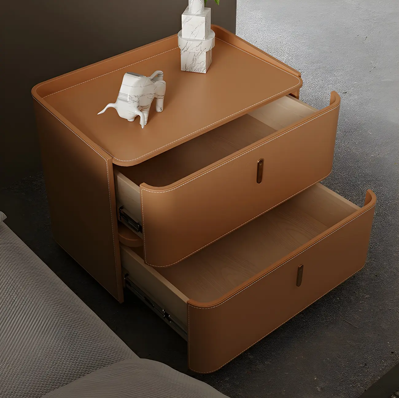 Modern Black Faux Leather Top Wood 2-Drawer Nightstand Image - 6 | homeyfad