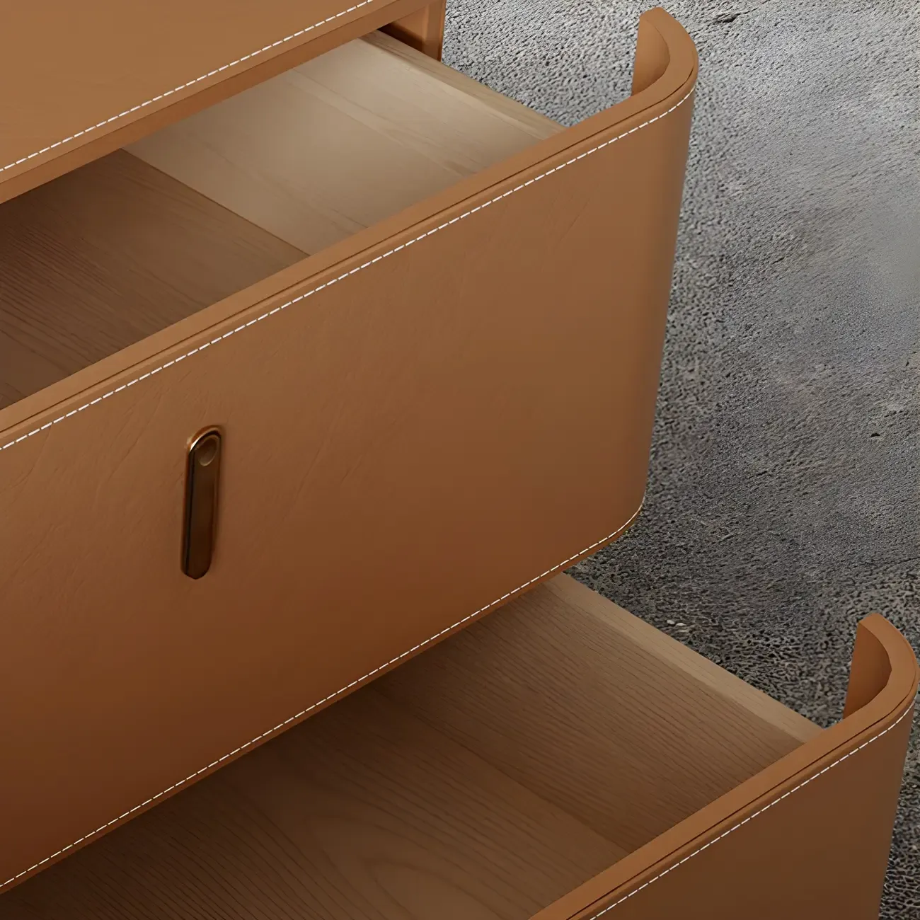 Modern Black Faux Leather Top Wood 2-Drawer Nightstand Image - 8